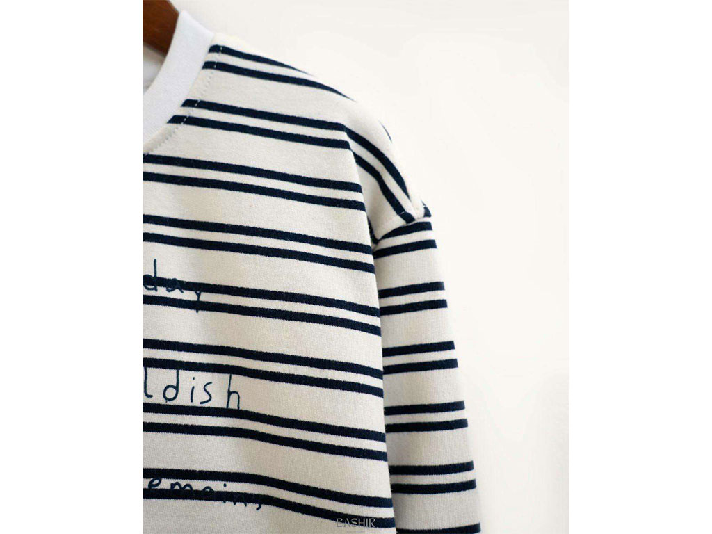 بلوز آستین بلند دورس راه راه رنگ سرمه ای بشیر Bashir