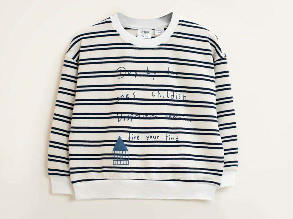 بلوز آستین بلند دورس راه راه رنگ سرمه ای بشیر Bashir