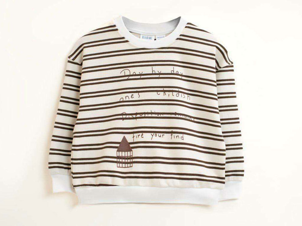 بلوز آستین بلند دورس راه راه رنگ قهوه ای بشیر Bashir