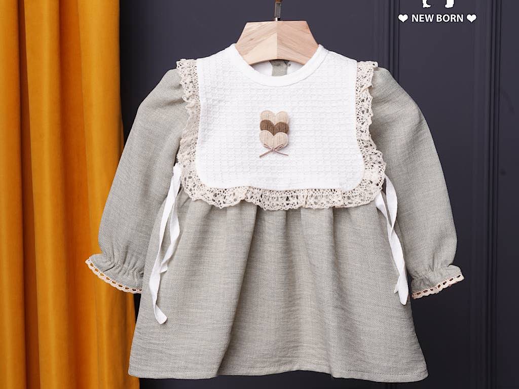 پیراهن دخترانه سبز رنگ جلو پیشبند دار  نیوبرن New Born