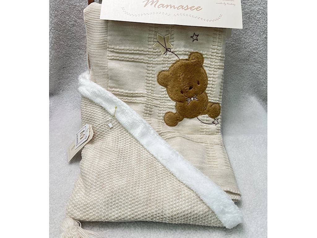 پتو بافت کلاهدار توکرکی طرح خرس تدی و ستاره ماماسی Mama See