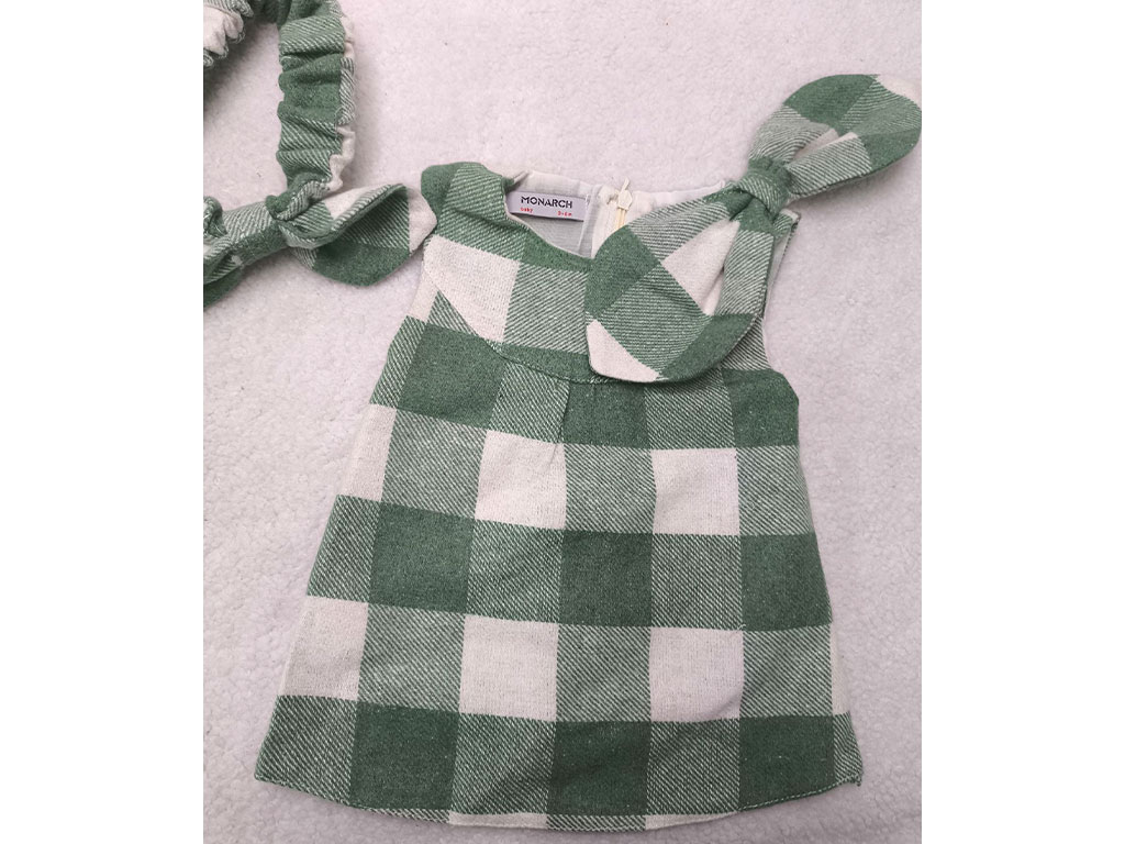 سارافون پاپیون سبز چهارخانه هدبند دار