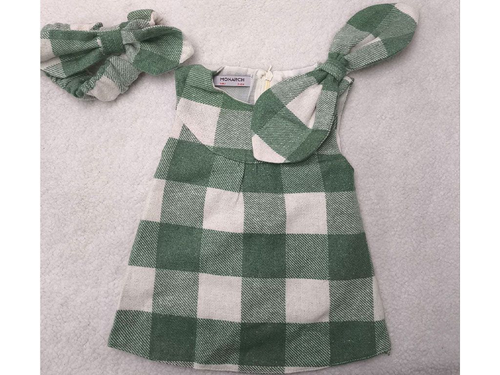 سارافون پاپیون سبز چهارخانه هدبند دار