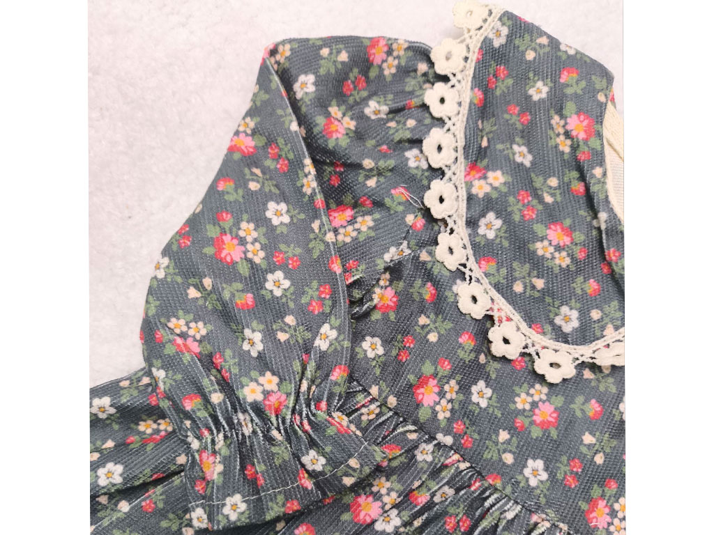 سارافون دخترانه مخمل کبریتی گل دار یقه گلدوزی