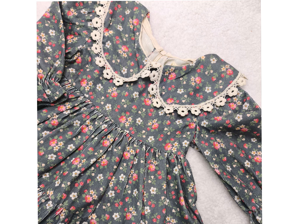 سارافون دخترانه مخمل کبریتی گل دار یقه گلدوزی