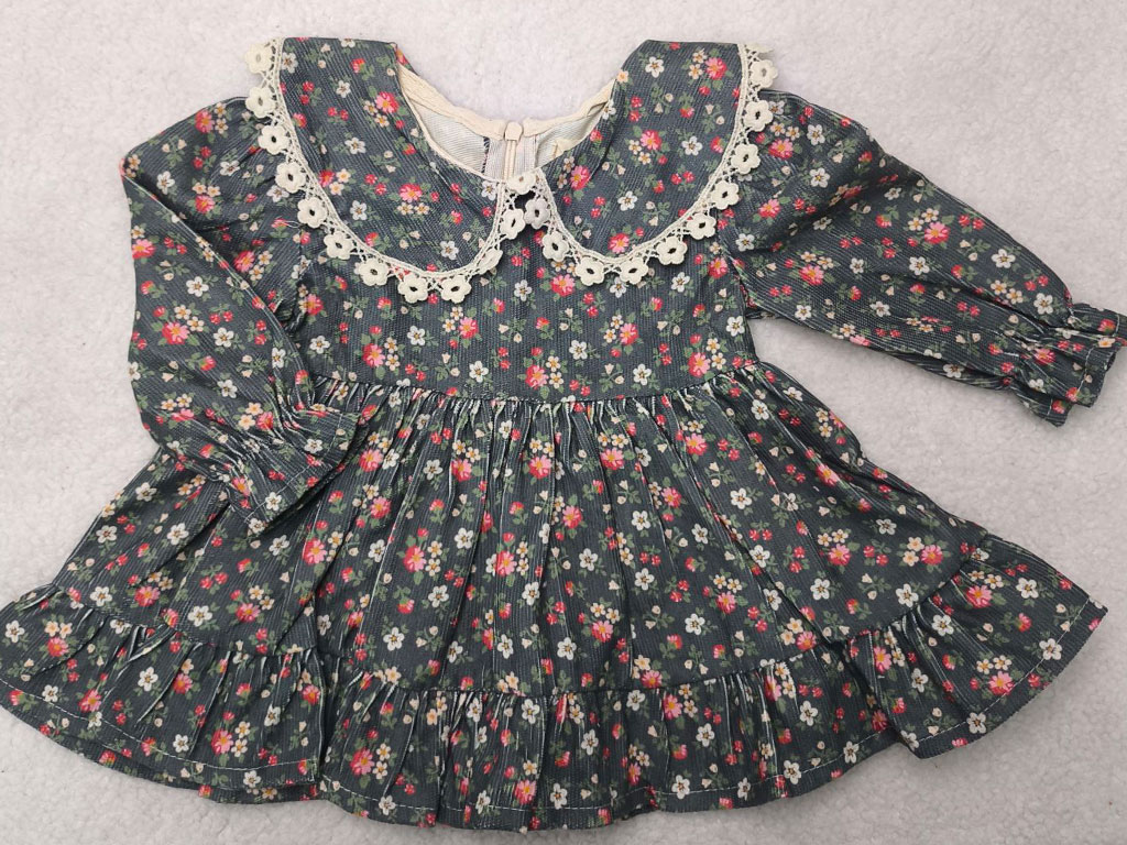 سارافون دخترانه مخمل کبریتی گل دار یقه گلدوزی