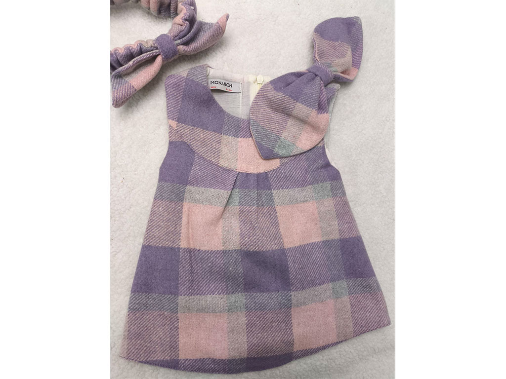 سارافون پاپیون صورتی یاسی چهارخانه هدبند دار