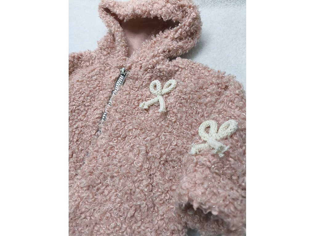 سوئیشرت پولیش لمه صورتی رنگ دخترانه زیپ دار طرح پاپیون