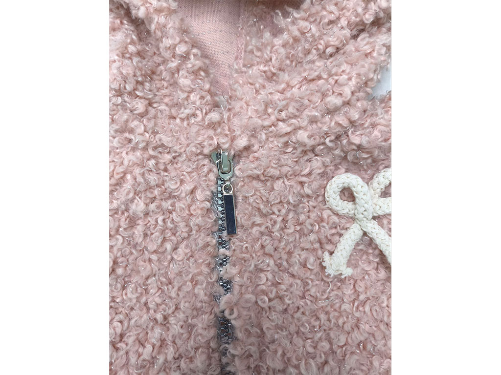 سوئیشرت پولیش لمه صورتی رنگ دخترانه زیپ دار طرح پاپیون