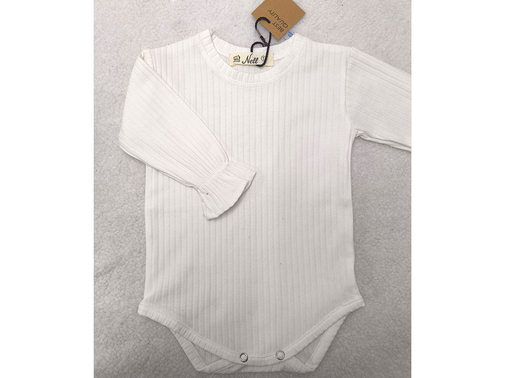 بادی آستین دار دخترانه مدل یقه گرد سفید رنگ کبریتی