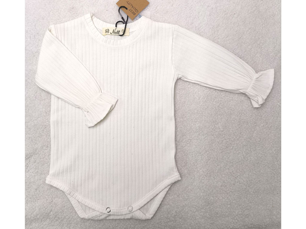 بادی آستین دار دخترانه مدل یقه گرد سفید رنگ کبریتی