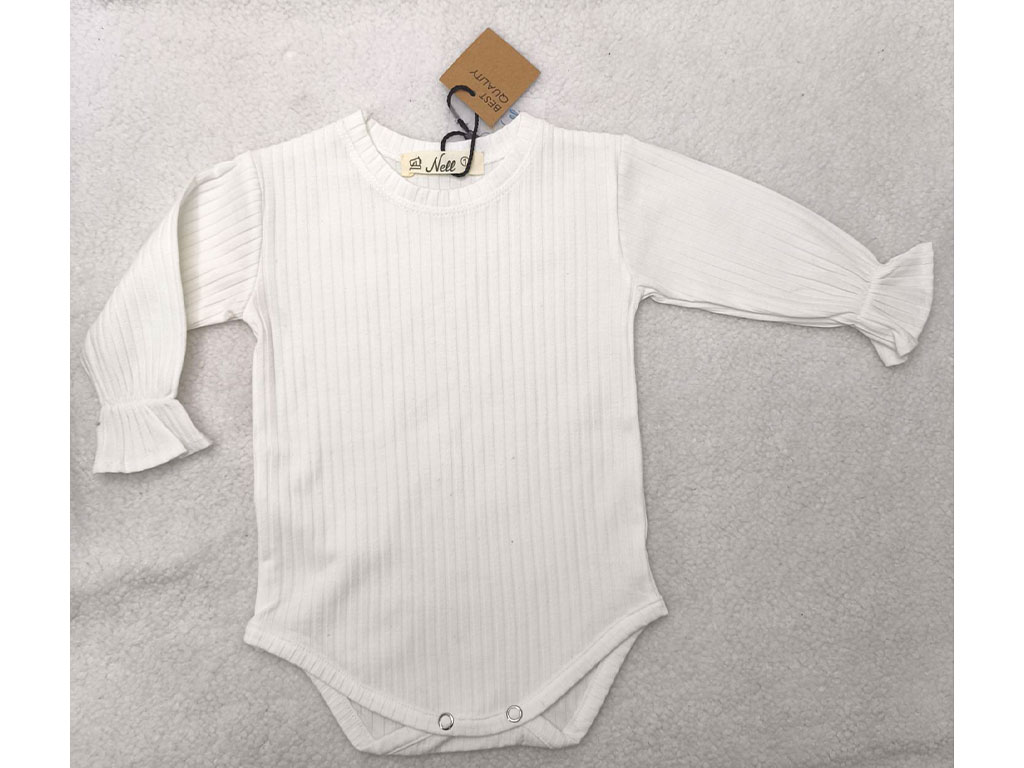 بادی آستین دار دخترانه مدل یقه گرد سفید رنگ کبریتی