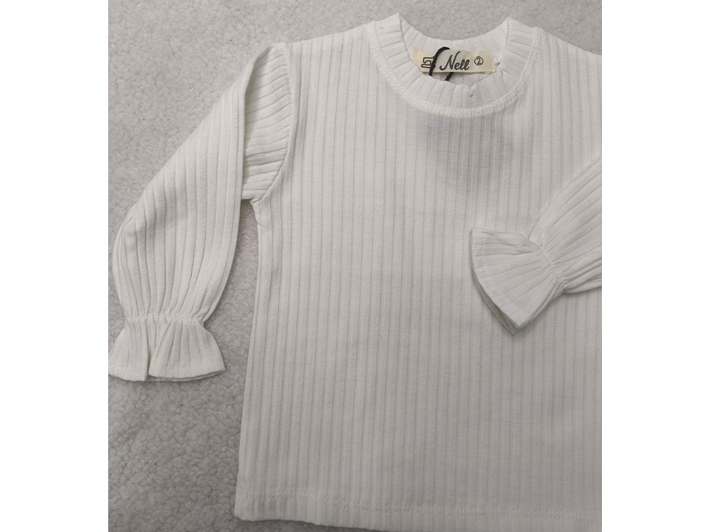 بلوز زیرسارافونی دخترانه مدل یقه گرد سفید رنگ کبریتی