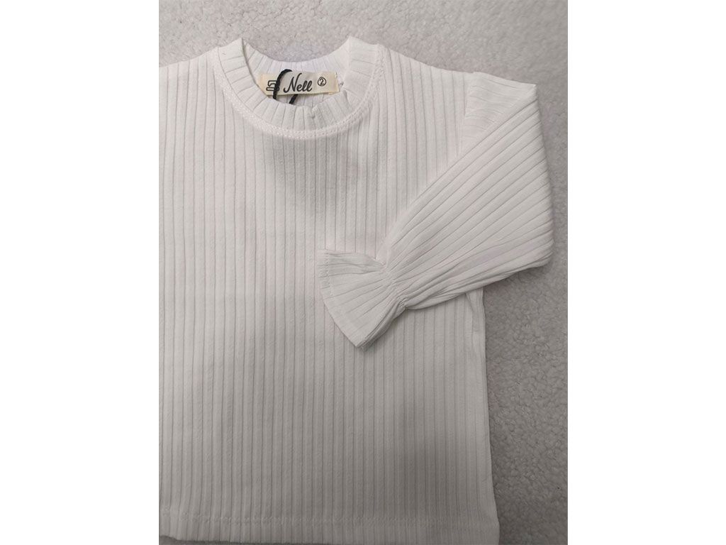 بلوز زیرسارافونی دخترانه مدل یقه گرد سفید رنگ کبریتی