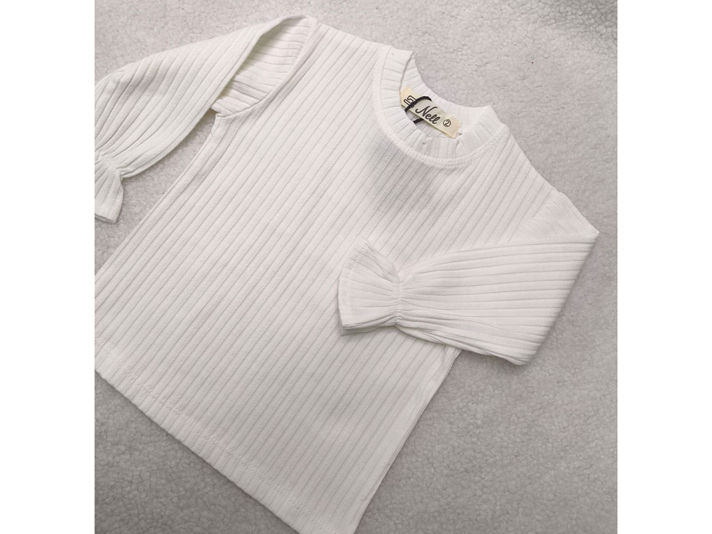 بلوز زیرسارافونی دخترانه مدل یقه گرد سفید رنگ کبریتی