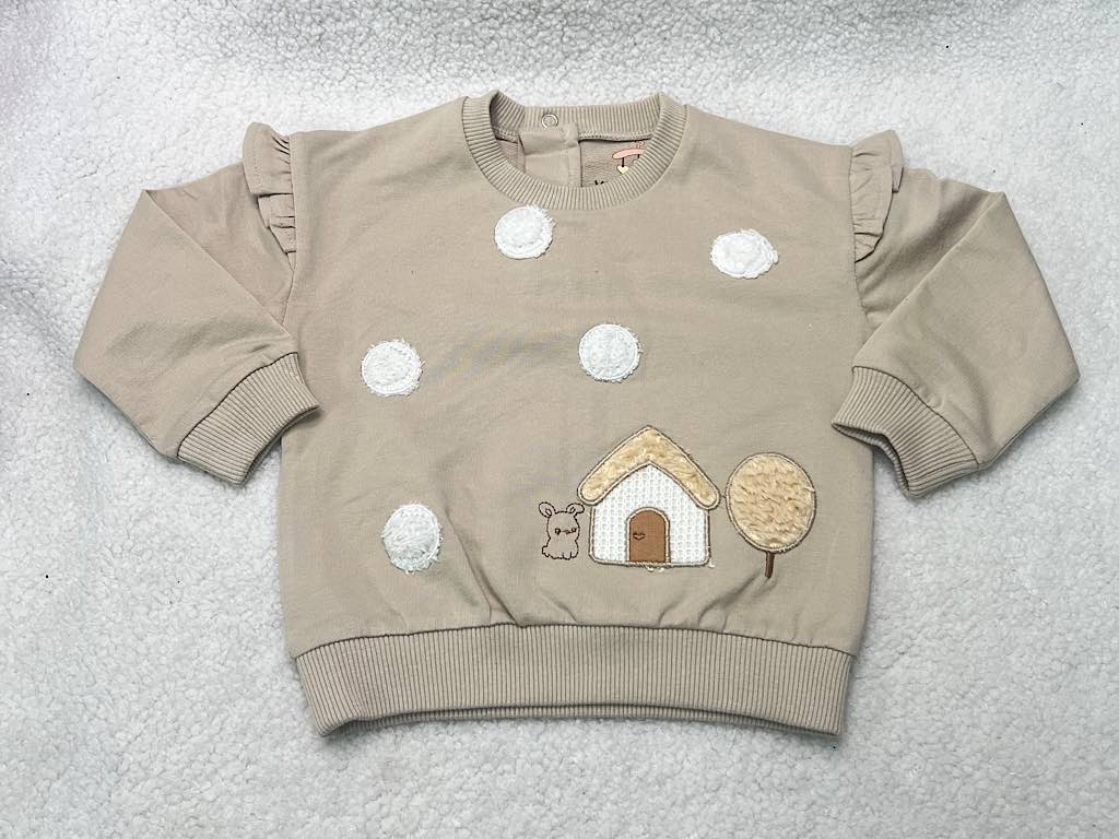 ست بلوز و شلوار  گلدوزی شده نسکافه ای  طرح قارچ و کلبه vira