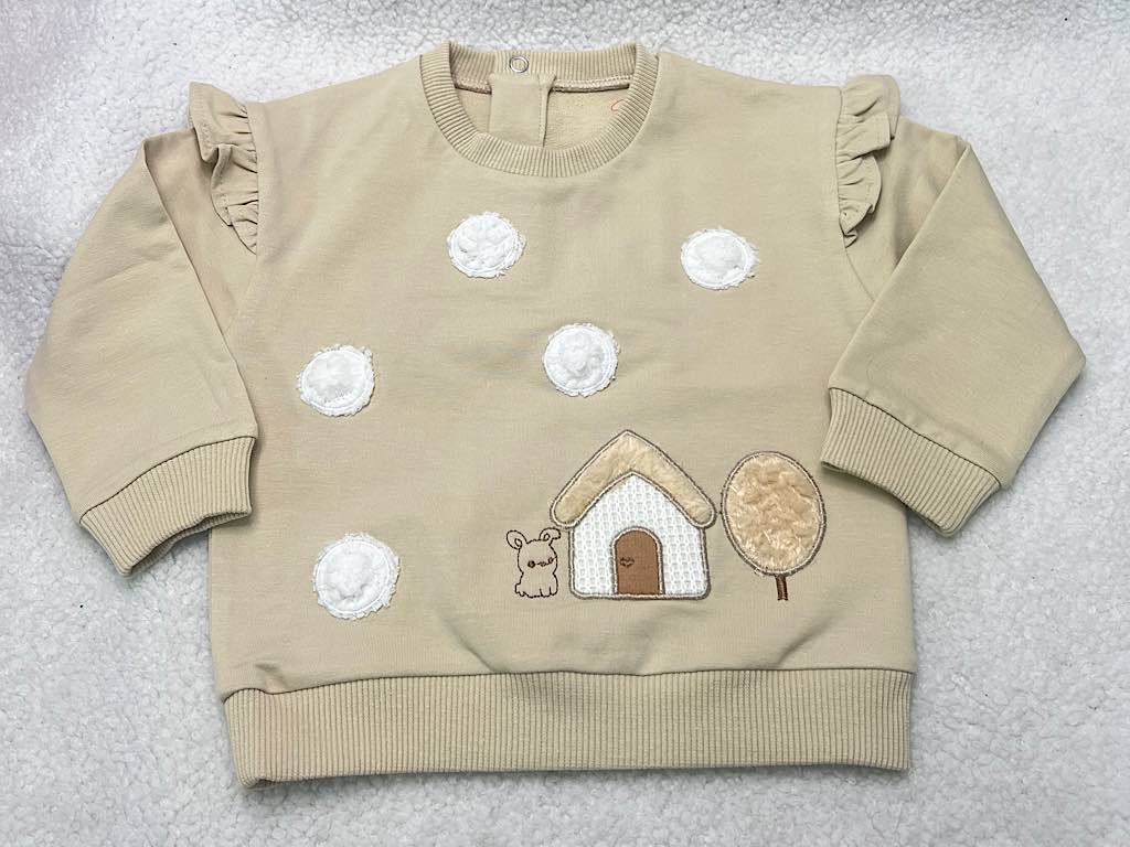 ست بلوز و شلوار  گلدوزی شده کرم طرح قارچ و کلبه vira