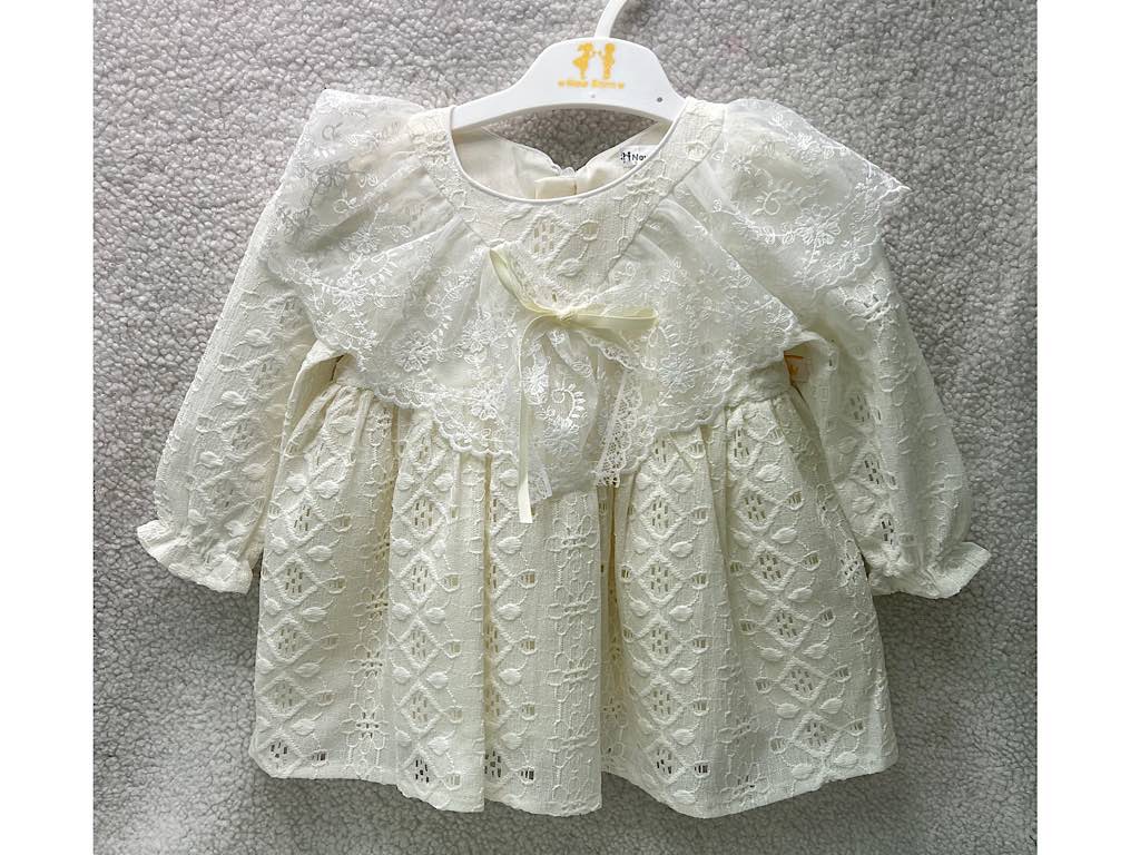 پیراهن دانتل  دخترانه شیری رنگ جلو سینه تور دار نیوبرن New Born