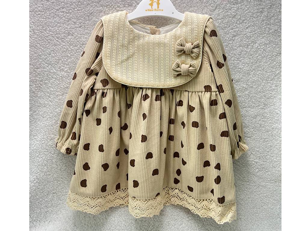 پیراهن مخمل طرح کله تدی دخترانه رنگ نسکافه ای نیوبرن  new born