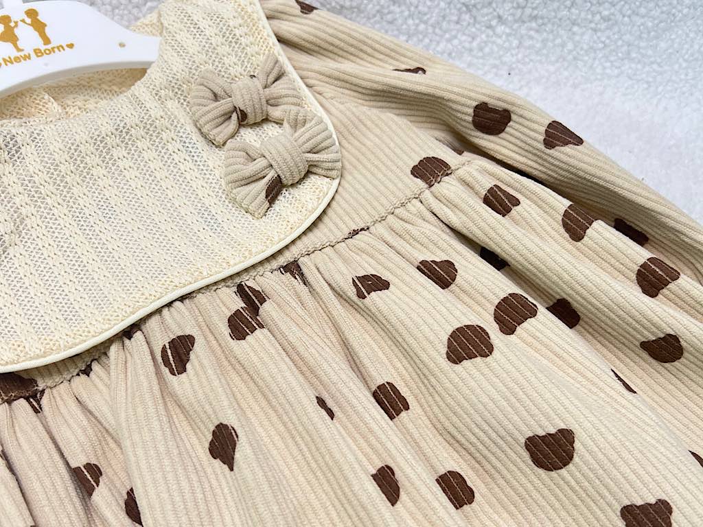 پیراهن مخمل طرح کله تدی دخترانه رنگ نسکافه ای نیوبرن  new born