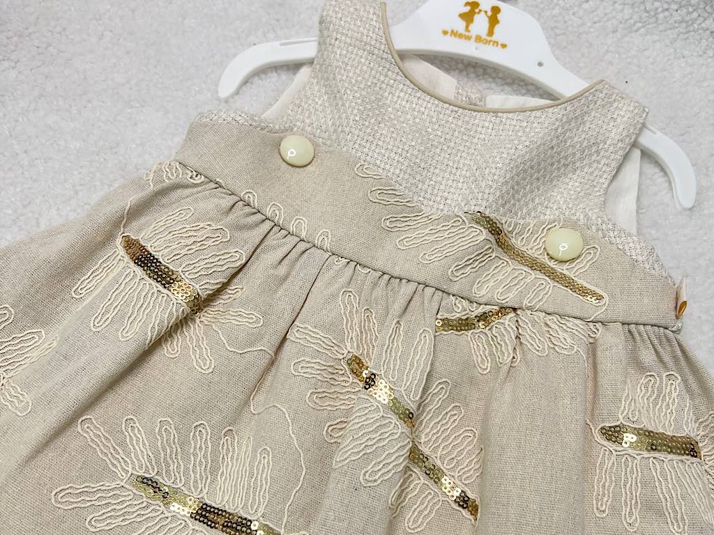 کت و سارافون نوزادی دخترانه پارچه پولک دار کرم نیوبرن New Born