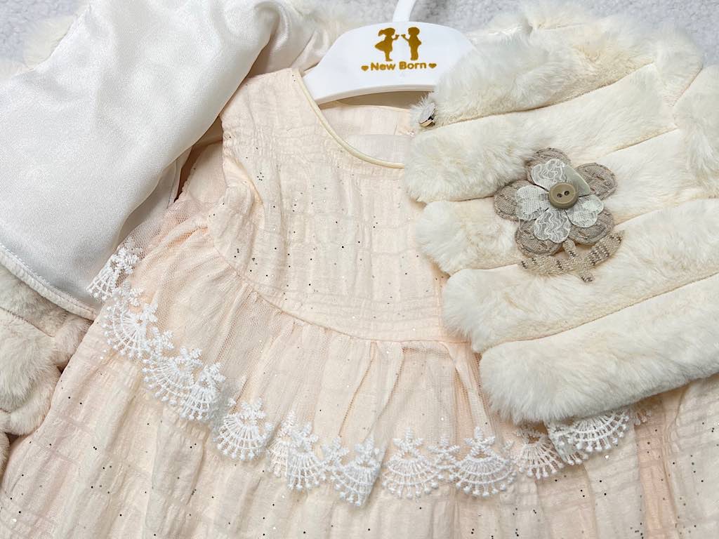 کت و سارافون نوزادی دخترانه پارچه طرح اکلیلی گلبهی روشن نیوبرن New Born