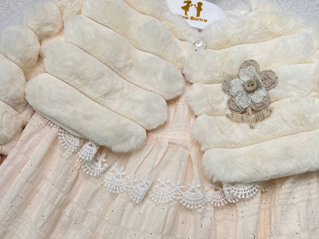 کت و سارافون نوزادی دخترانه پارچه طرح اکلیلی گلبهی روشن نیوبرن New Born