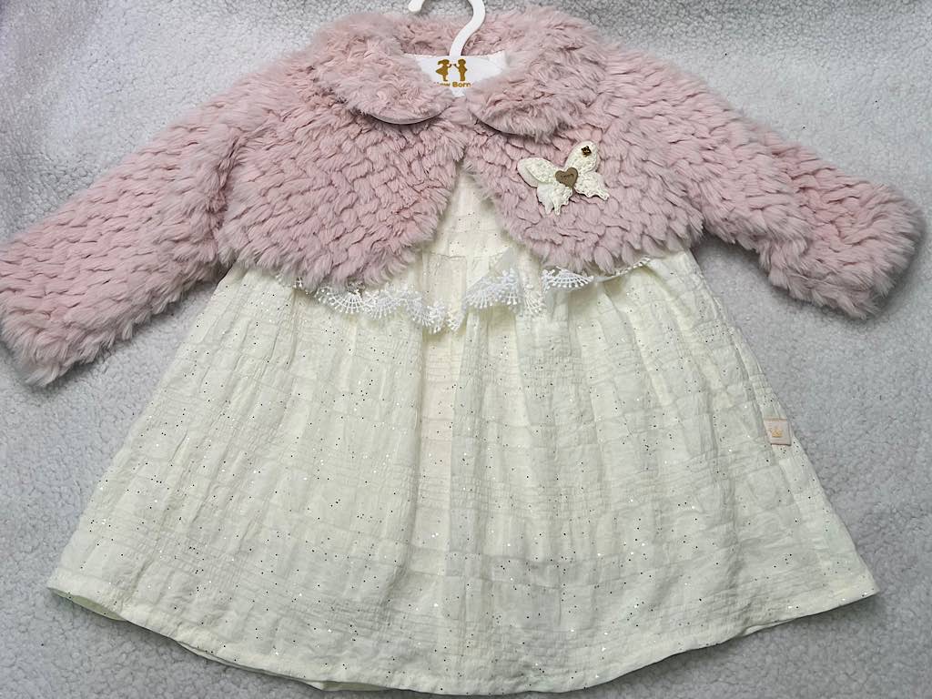 کت و سارافون نوزادی دخترانه پارچه طرح اکلیلی نیوبرن New Born