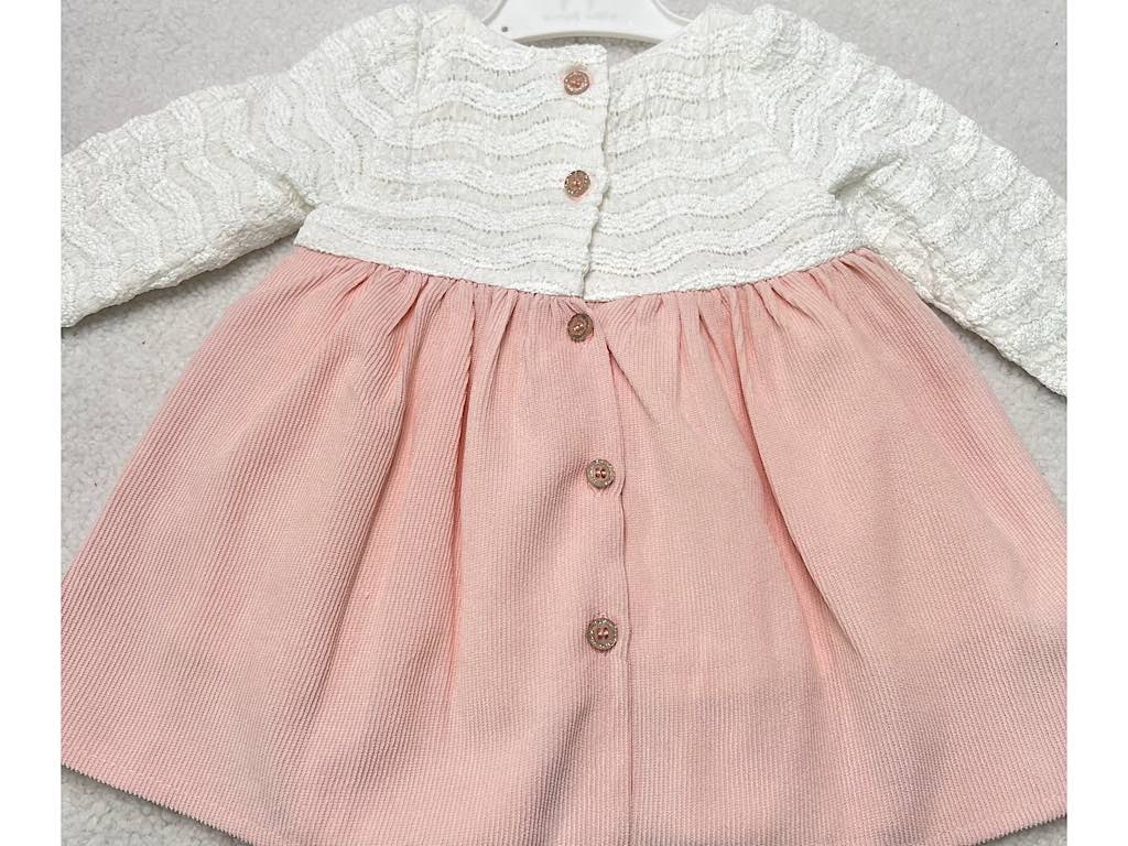 پیراهن دخترانه مخمل صورتی  بالا تنه گیپور مروارید دوزی شده  نیو برن new born