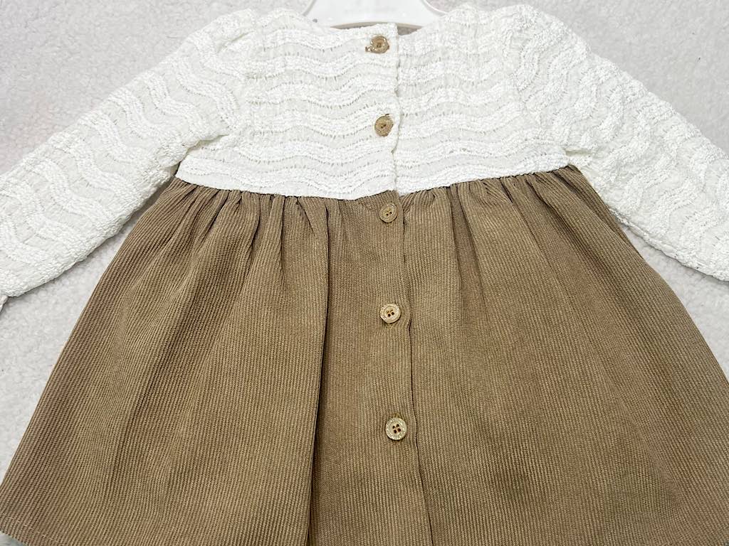 پیراهن دخترانه مخمل نسکافه ای  بالا تنه گیپور مروارید دوزی شده  نیو برن new born