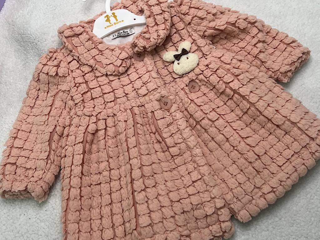 پالتو نوزادی رنگ  گلبهی دخترانه طرح خرگوش New Born