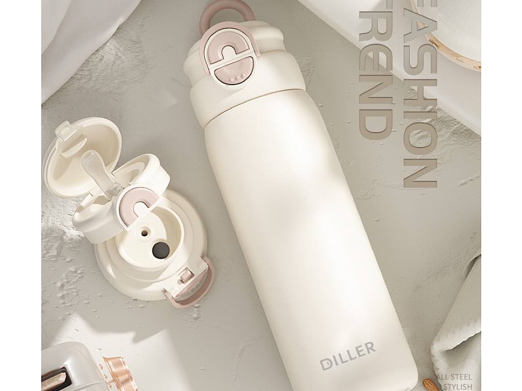 فلاسک دوکاره نی دار و آسان پوش استیل با حجم 650 میلی لیتر Diller