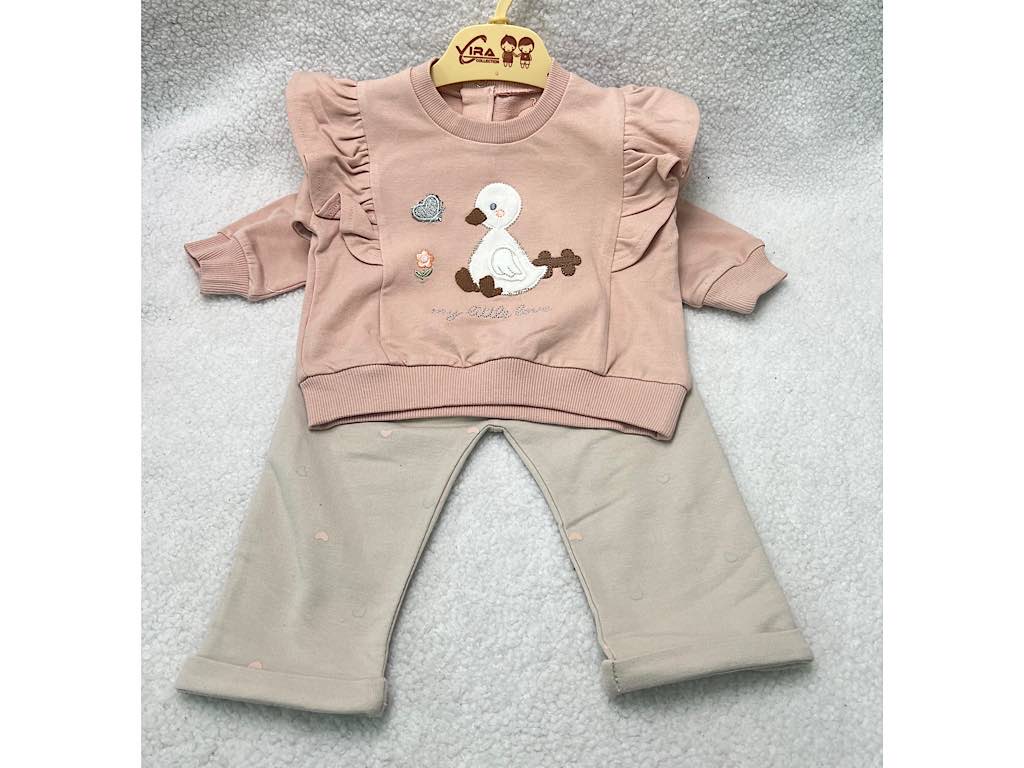 ست بلوز و شلوار  گلبهی گلدوزی شده طرح اردک vira