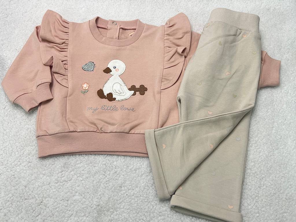 ست بلوز و شلوار  گلبهی گلدوزی شده طرح اردک vira