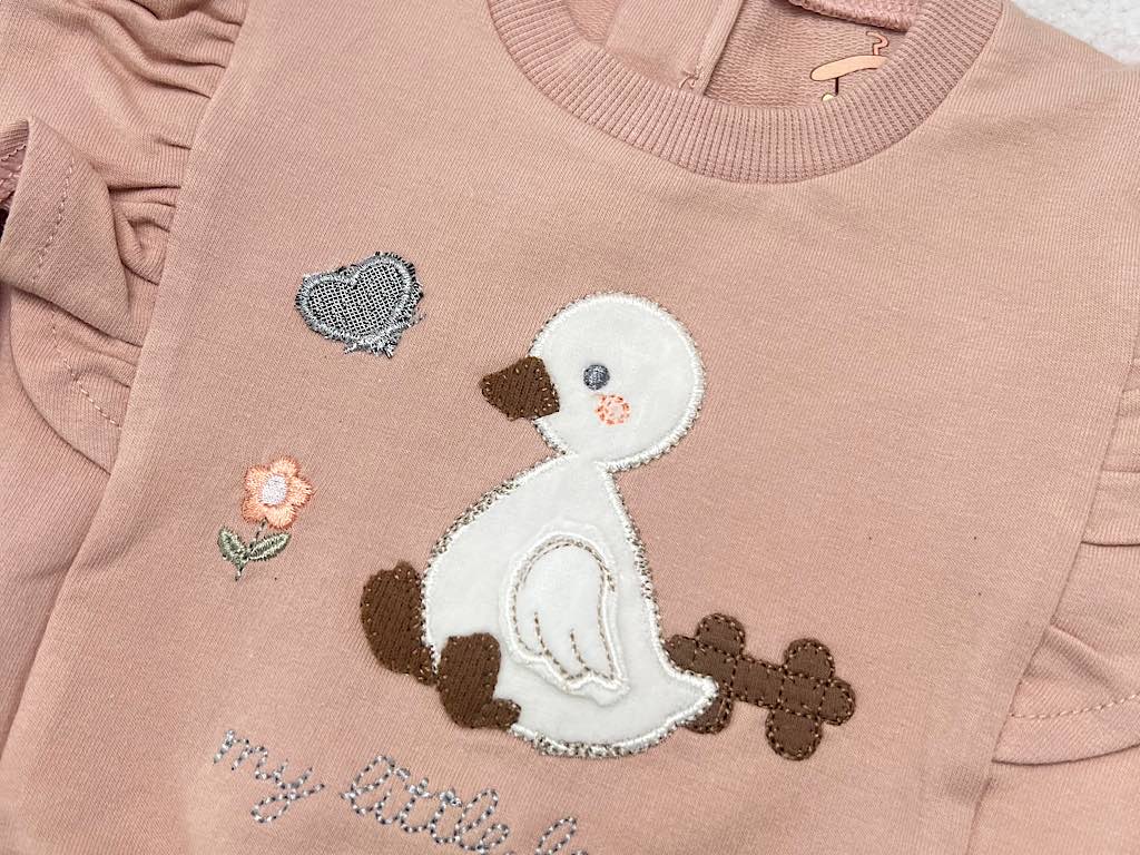 ست بلوز و شلوار  گلبهی گلدوزی شده طرح اردک vira