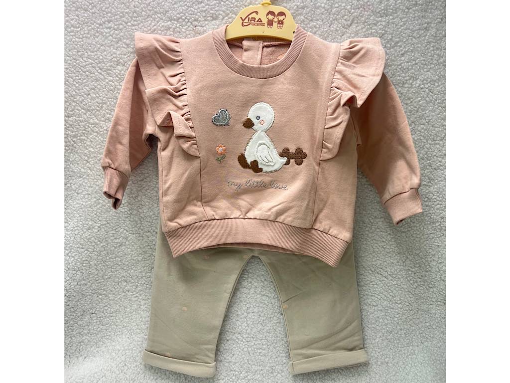 ست بلوز و شلوار  گلبهی گلدوزی شده طرح اردک vira