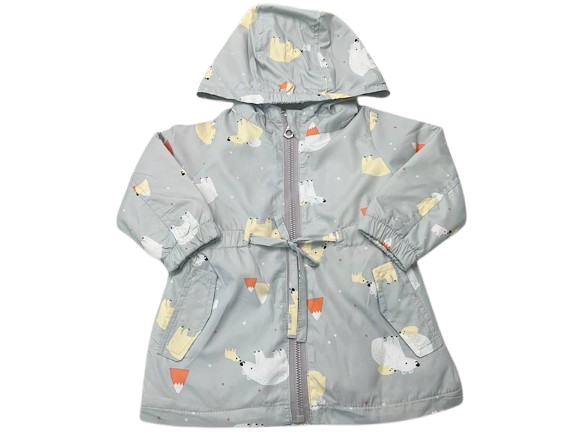 بارانی کلاهدار توکرکی دخترانه رنگ فیلی طرح خرس قطبی نیوبرن NEW BORN