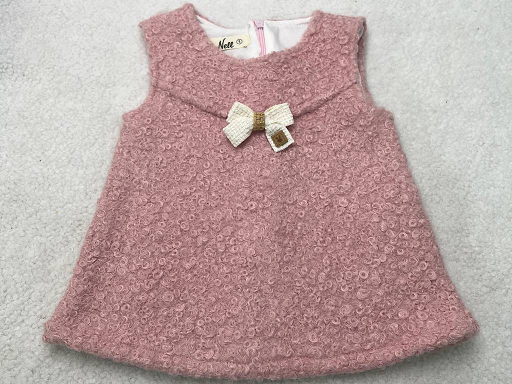 سارافون فوتر صورتی تیره دخترانه زیپ دار طرح پاپیون گیره