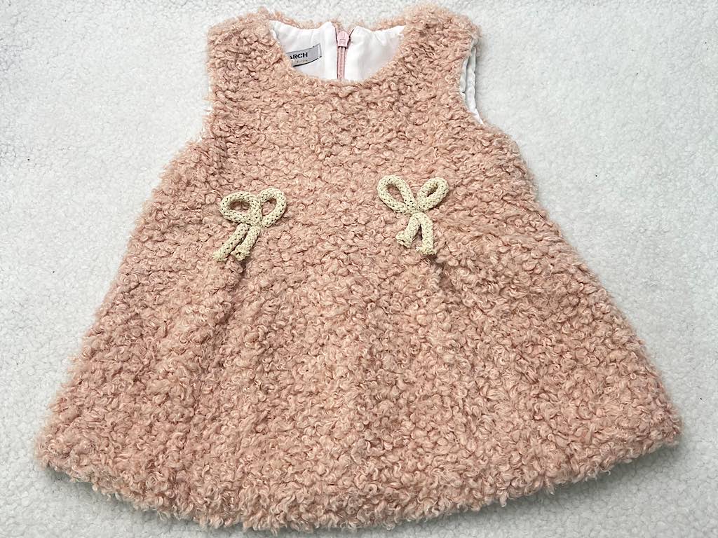 سارافون پولیش لمه صورتی رنگ دخترانه زیپ دار طرح پاپیون