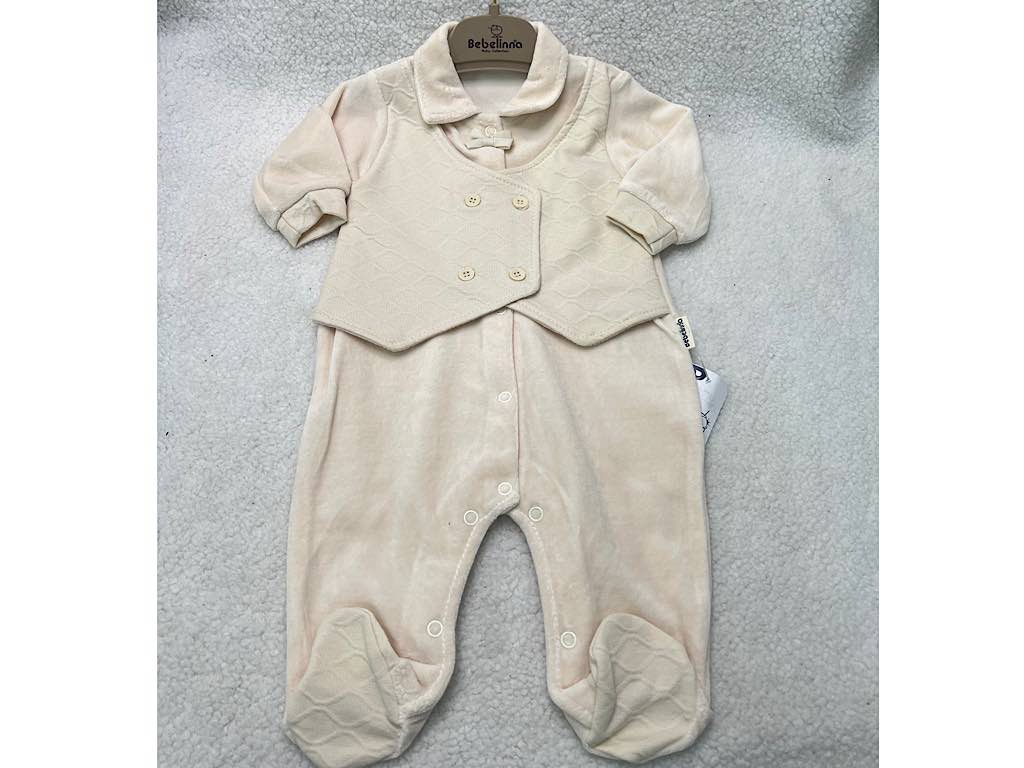 سرهمی جوراب و جلیقه دار نوزادی پسرانه کرم رنگ  بب لینا BEBELINNA