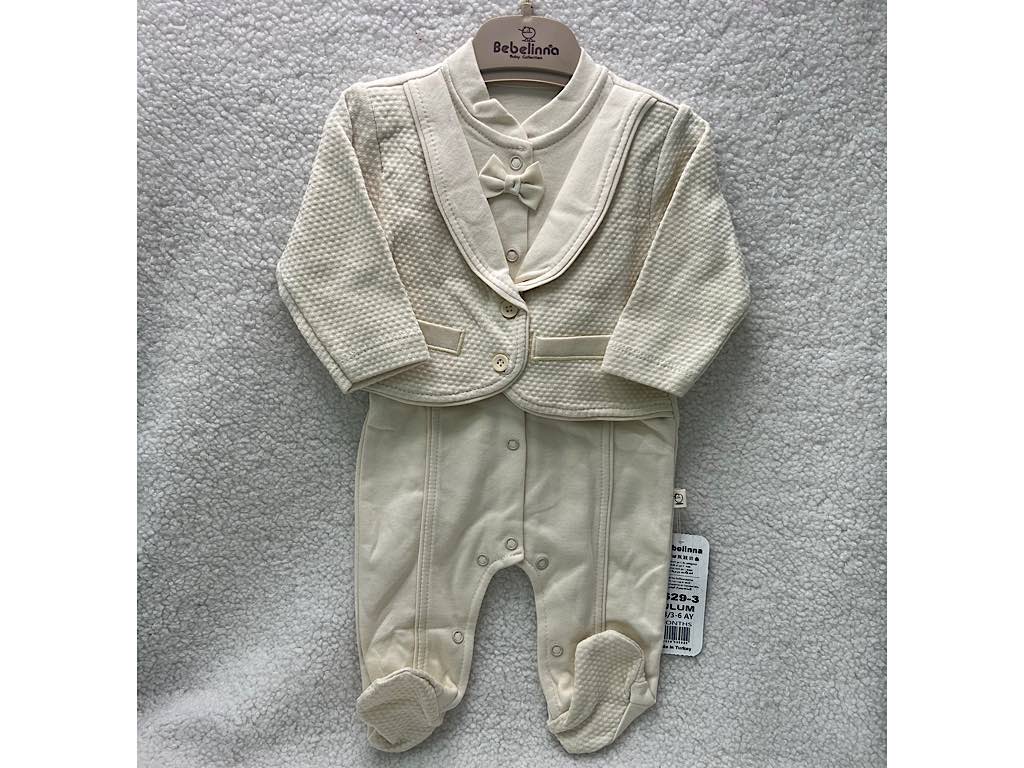 سرهمی جوراب و جلیقه دار نوزادی پسرانه کرم رنگ  بب لینا BEBELINNA