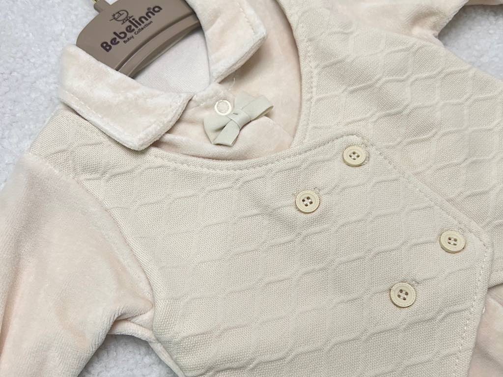 سرهمی جوراب و جلیقه دار نوزادی پسرانه کرم رنگ  بب لینا BEBELINNA