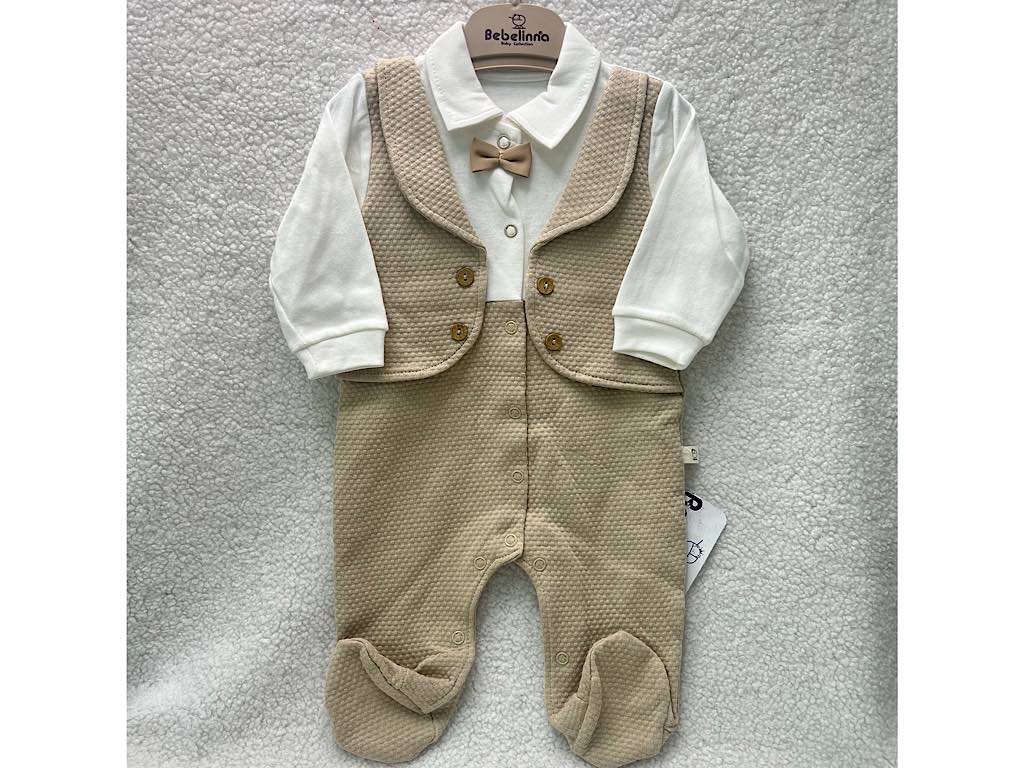 سرهمی جوراب و جلیقه دار نوزادی پسرانه نسکافه ای  بب لینا BEBELINNA