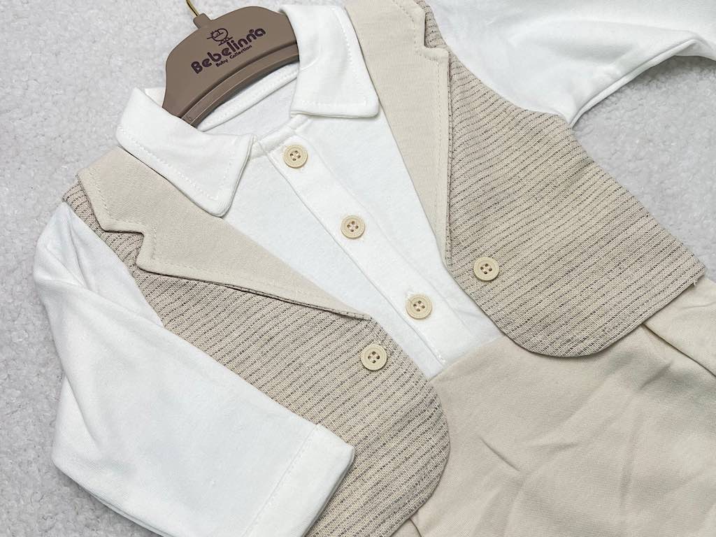 سرهمی جوراب و جلیقه دار نوزادی پسرانه کرم روشن  بب لینا BEBELINNA