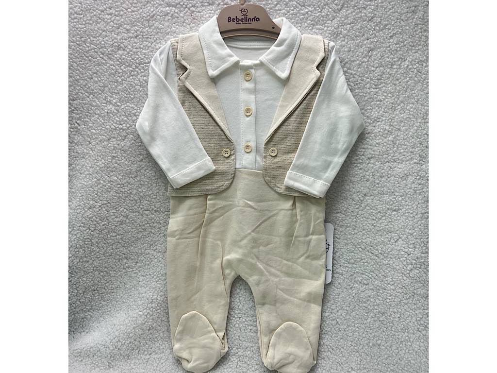 سرهمی جوراب و جلیقه دار نوزادی پسرانه کرم روشن  بب لینا BEBELINNA