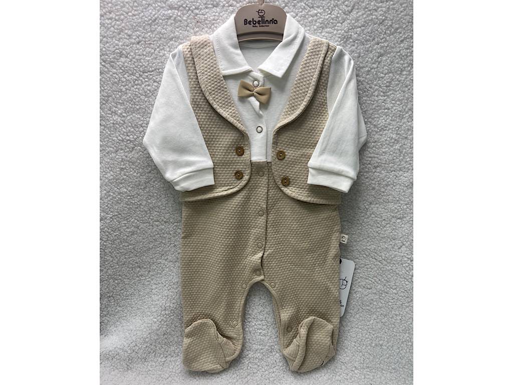 سرهمی جوراب و جلیقه دار نوزادی پسرانه کرم  بب لینا BEBELINNA