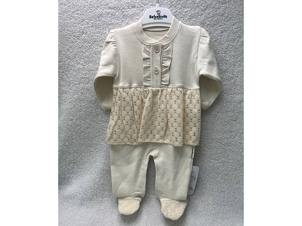 سرهمی دامن تور دار و جورابدار  نوزادی دخترانه کرم رنگ بب لینا BEBELINNA