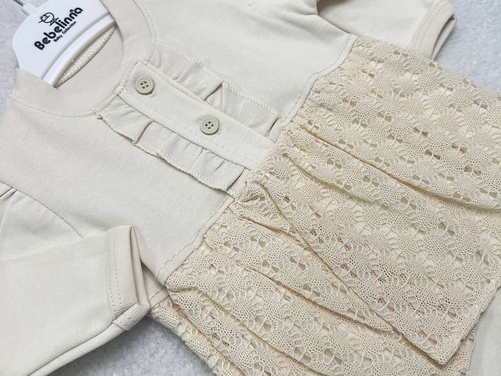 سرهمی دامن تور دار و جورابدار  نوزادی دخترانه کرم رنگ بب لینا BEBELINNA