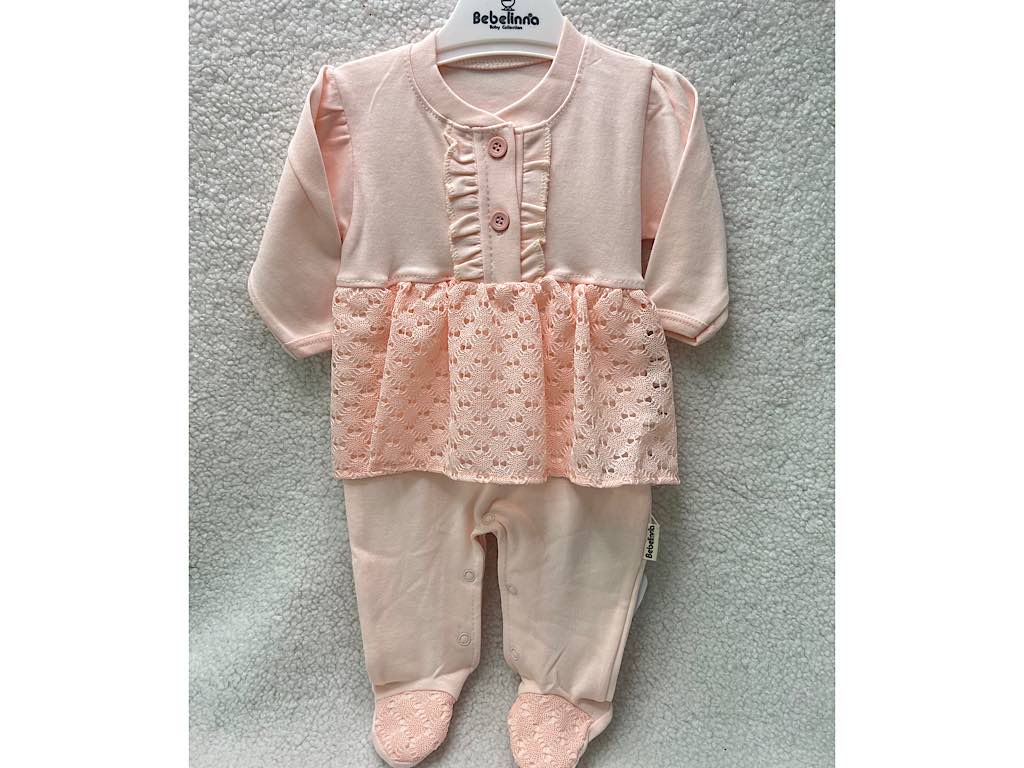 سرهمی دامن تور دار و جورابدار  نوزادی دخترانه صورتی رنگ بب لینا BEBELINNA