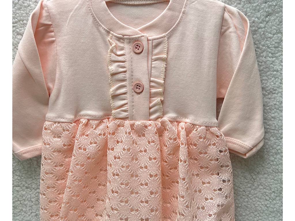 سرهمی دامن تور دار و جورابدار  نوزادی دخترانه صورتی رنگ بب لینا BEBELINNA